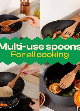 Riveira Walnut Wooden Spoons for Cooking Set of 9 – Natural Walnut Wooden Cooking Utensils, Spatula, Spoon - Premium Quality Utensil Set for Non-Toxic Cooking