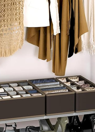 Simple Houseware 4-Pack Drawer Organizer Set - Closet Dividers for Underwear, Socks, Bras, Scarves, Ties - Foldable Non-Woven Storage Boxes, Brown