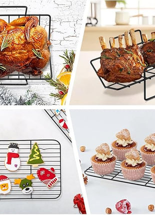 TeamFar Roasting Pan, 14” Nonstick Deep Lasagna Brownie Turkey Pan with V-Shaped Rack & Cooling Rack, with Stainless Steel Core & Nonstick Coating, Healthy & Heavy Duty, Easy to Clean, Set of 3