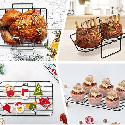 TeamFar Roasting Pan, 14” Nonstick Deep Lasagna Brownie Turkey Pan with V-Shaped Rack & Cooling Rack, with Stainless Steel Core & Nonstick Coating, Healthy & Heavy Duty, Easy to Clean, Set of 3