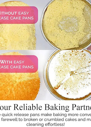 Aunt Shannon's Kitchen 8 Inch Round Cake Pans, 3 Pack, Silver Cake Pan with a Built-in Swivel Blade, Easy Release Cake Pans Set for Baking, Baking Pans Set for 3-Layer Cake, Dishwasher Safe