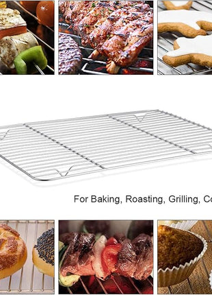 P&P CHEF Baking Cooling Rack Set for Cooking Roasting, 4-Piece Stainless Steel Wire Racks for Oven Use, Healthy & Dishwasher Safe, Rectangle, 11.6 Inch