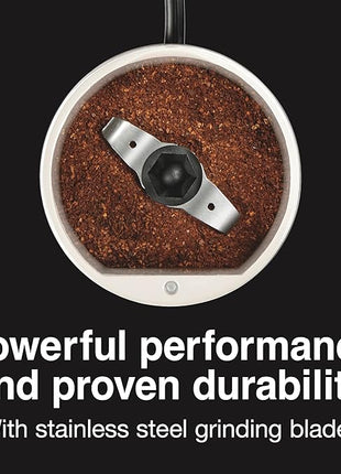 Proctor Silex Electric Coffee Grinder for Beans, Spices and More, Stainless Steel Blades, 12 Cups, White