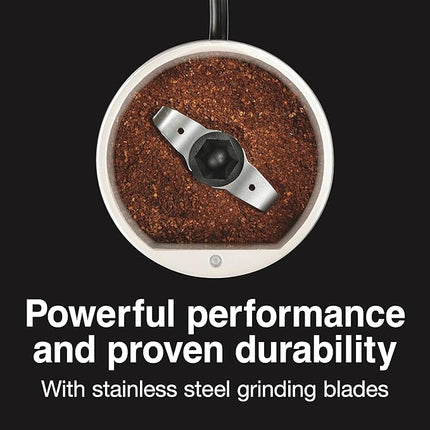 Proctor Silex Electric Coffee Grinder for Beans, Spices and More, Stainless Steel Blades, 12 Cups, White