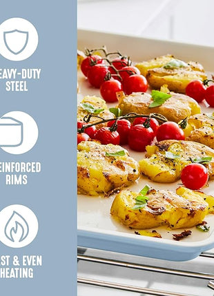 GreenLife Bakeware 18” x 13” Half Cookie Sheet Baking Pan, Non-Toxic PFAS-Free Healthy Ceramic Nonstick, Oven Safe to 450°F, Easy Release, Even Heating, Easy Clean, Blue Haze