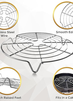 KITCHENATICS Round Cooling Racks for Cooking & Baking, Stainless Steel Steamer Rack, Canning Rack, Cake Cooling Rack - Circle Wire Cooling Rack for Air Fryer, Instapot, Cake Pans - 3PC 7.5", 9", 10.5"