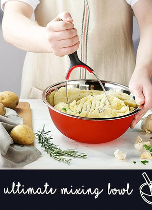 WHYSKO Stainless Steel Mixing Bowl Set, 10 Piece Stainless Steel Mixing Bowls with Lids Set for Food Prep Storage and Serving, Dishwasher Safe for Kitchen Baking Cooking, Red