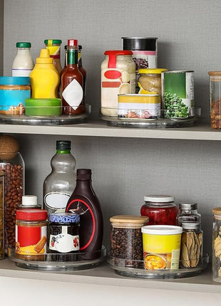 2 Pack 9 Inch Clear Acrylic Lazy Susan, Non-Skid Turntable Organizer for Cabinet, Kitchen, Pantry Organization Storage, Refrigerator, Vanity Makeup, Bathroom Countertop Organizing, Rotating Spice Rack