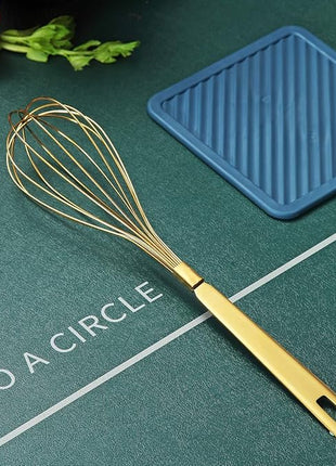 Gold Whisk, Berglander Whisk For Cooking With Titanium Gold Plating, Stainless Steel Balloon Whisk, Sturdy Kitchen Wire Whisk Set for Cooking, Baking, Blending, Beating, Dishwasher Safe, Easy to Clean