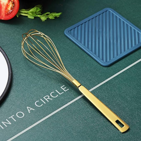 Gold Whisk, Berglander Whisk For Cooking With Titanium Gold Plating, Stainless Steel Balloon Whisk, Sturdy Kitchen Wire Whisk Set for Cooking, Baking, Blending, Beating, Dishwasher Safe, Easy to Clean