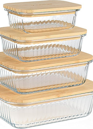 Natural Acacia Lids Set for Food Storage Glass Containers (4pcs) - Lids are compatible with all Glass Food Storage Containers Sets