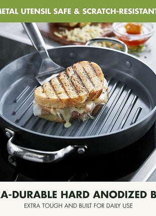 GreenPan Valencia Pro Hard Anodized Healthy Ceramic Nonstick 11" Grill Pan, PFAS-Free, Induction, Dishwasher Safe, Oven Safe, Gray
