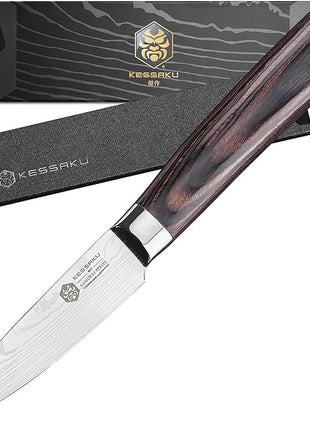KESSAKU Paring Knife - 3.5 inch - Samurai Series - Razor Sharp Kitchen Knife - Forged 7Cr17MoV High Carbon Stainless Steel - Wood Handle with Blade Guard