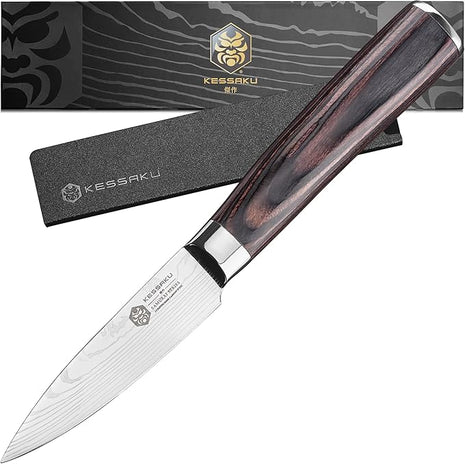 KESSAKU Paring Knife - 3.5 inch - Samurai Series - Razor Sharp Kitchen Knife - Forged 7Cr17MoV High Carbon Stainless Steel - Wood Handle with Blade Guard