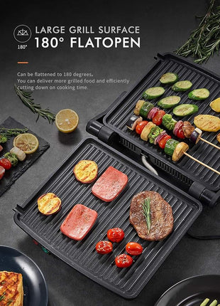 Panini Press Grill, Yabano Gourmet Sandwich Maker Non-Stick Coated Plates 11" x 9.8", Opens 180 Degrees to Fit Any Type or Size of Food, Stainless Steel Surface and Removable Drip Tray, 4 Slice