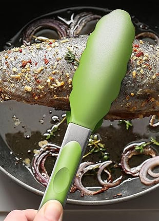 Premium Silicone Set of 2 Cooking Tongs, 9-Inch & 12-Inch BPA Free Non-Stick Stainless Steel BBQ Grilling Locking Food Tong, Light Green