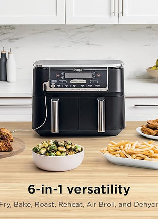 Ninja DZ550 Foodi 10 Quart 6-in-1 DualZone Smart XL Air Fryer with 2 Independent Baskets, Smart Cook Thermometer for Perfect Doneness, Match Cook & Smart Finish to Roast, Dehydrate & More, Grey
