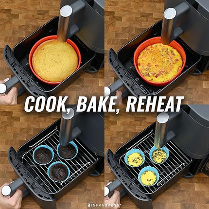 Air Fryer Baking Pan Set For Ninja DoubleStack 2-Basket 10QT SL401 Freezer, Airfryer Bakeware Sets with Cupcake Liners & Kitchen Conversion Chart, Nonstick Round Cake Molds for Baking