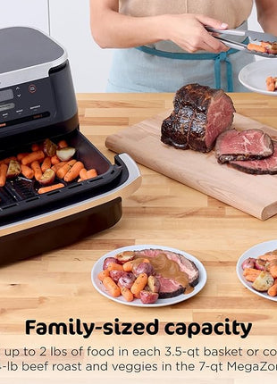 Ninja Foodi 6-in-1 FlexBasket Air Fryer with 7-QT MegaZone & Basket Divider for Large Proteins & Full Meals, Smart Finish Cook 2 Foods 2 Ways, Family Sized Capacity, Air Fry, Roast & More, Black DZ071