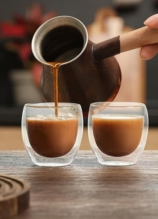 CNGLASS Double Wall Glass Espresso Cups 8.5oz,Insulated Clear Coffee Cup Set of 4