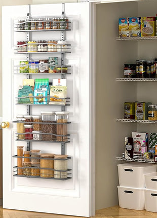 Moforoco 6-Tier Over The Door Pantry Organizer, Pantry Organization and Storage, Black Hanging Basket Cabinet Door Wall Spice Rack Shelves, Home & Kitchen Laundry Room Bathroom Essentials accessories