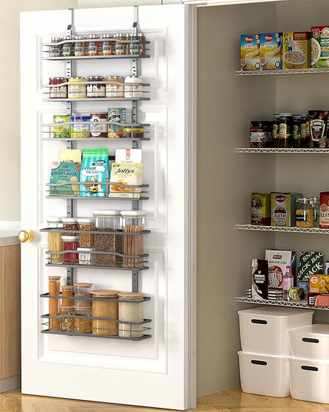Moforoco 6-Tier Over The Door Pantry Organizer, Pantry Organization and Storage, Black Hanging Basket Cabinet Door Wall Spice Rack Shelves, Home & Kitchen Laundry Room Bathroom Essentials accessories