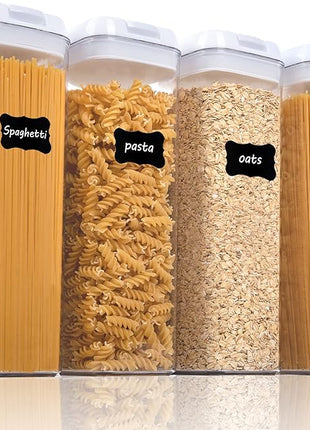 Vtopmart 4 PCS Airtight Food Storage Containers, BPA Free Plastic Spaghetti Pasta Containers with Easy Lock Lids, for Kitchen Pantry Organization and Storage, Include 24 Labels, 1.8L