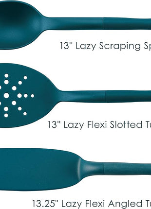 Rachael Ray Tools and Gadgets Spoon, Slotted and Solid Turners Set/ Cooking Utensils - 3 Piece, Teal Blue