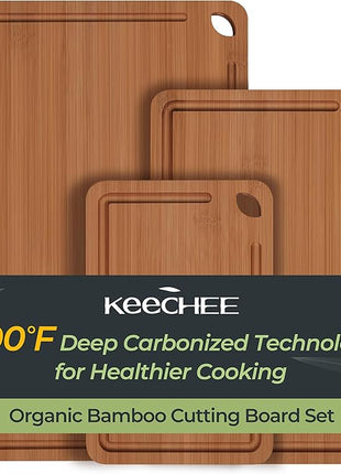 Bamboo Cutting Board, Durable Wood Cutting Boards for Kitchen with Deep Juice Grooves & Built-in Handles, Ideal Charcuterie & Chopping for Meat, Vegetables and Fruits Ideal Kitchen Gifts