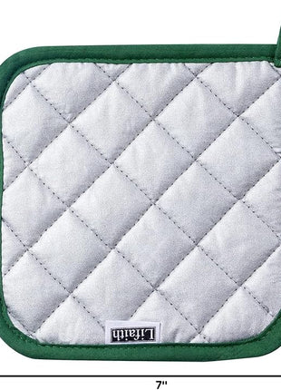 100% Cotton Kitchen Everyday Basic Terry Pot Holder Heat Resistant Coaster Potholder for Cooking and Baking Set of 5 Dark Green