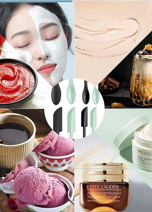 Mini Spatula Silicone Spatula Set - 4pcs Small Makeup Scrapers for Cosmetics, Reusable Beauty Tiny Tools, Thin Jar Scraper, Get the Last of the Makeup Out of the Bottle(Light Green and Black)