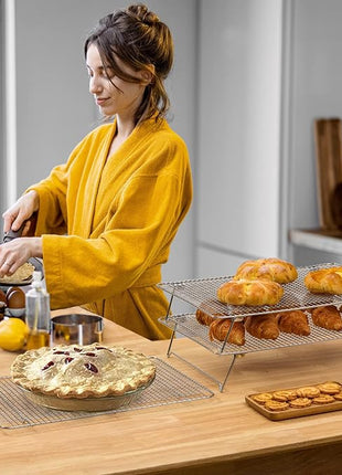 Stainless Steel Stackable Cooling Rack for Baking, 3 Tier 12”x 16.5”,Oven & Dishwasher Salf and Fit Half Sheet,Wire Cooling Racks for Cookie, Pizza, Cake