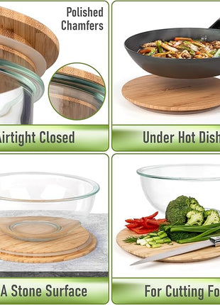 Glass Mixing Bowls Bamboo Lids - Lids are compatible with all Glass Mixing Bowls Set
