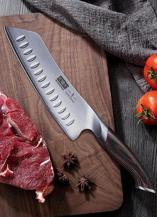 HOSHANHO 7 Inch Japanese Chef Knife, Ultra Sharp High Carbon Stainless Steel Kitchen Knife, Professional Santoku Knives with Ergonomic Pakkawood Handle