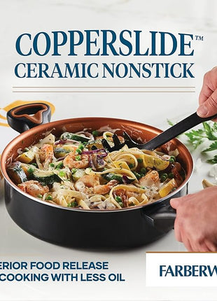 Farberware Glide Ceramic Nonstick Saute Pan / Frying Pan / Fry Pan with Lid and Helper Handle - 4 Quart, Black