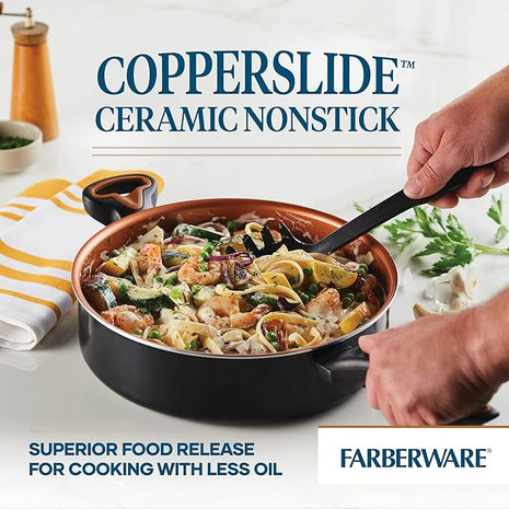 Farberware Glide Ceramic Nonstick Saute Pan / Frying Pan / Fry Pan with Lid and Helper Handle - 4 Quart, Black