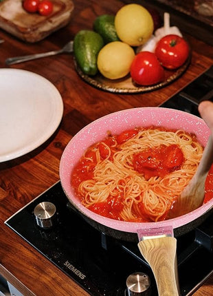 Frying Pan Nonstick, 9.5 Inch Pink Egg Pan, Non Stick Fry Pan 100% PTFE PFOA-Free Omelet Skillet Pan, Toxin-Free Skillets Stone Cookware, Anti-Warp Base with All Stove Tops, Induction Compatible