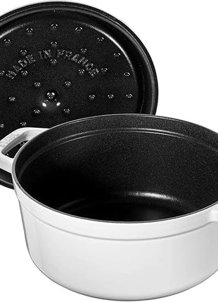 STAUB Cast Iron Dutch Oven 4-qt Round Cocotte, Made in France, Serves 3-4, White
