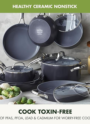 GreenPan 16 Piece Valencia Pro Ceramic Nonstick Cookware Set, PFAS-Free, Induction Ready, Hard Anodized Pots & Pans with Lids, Compatible on All Cooktops, Dishwasher & Oven Safe, Gray