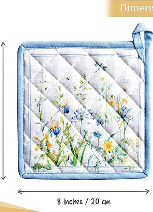 Maison d' Hermine Pot Holders 100% Cotton Heat Resistant Potholders 8" x 8" Hot Pads with Loop BBQ, Cooking, Baking, Grilling, Kitchen, Handling Hot Pans Spring/Summer (Pack of 1, Fleurs De Mai)