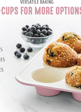 GreenLife 12-Cup Muffin Pan, PFAS-Free Healthy Nonstick Baking Tray, 11.4" x 1.9" x 15.9", Durable Ceramic Bakeware, Cupcakes, Egg Bites, Tarts, Brownies, Pink