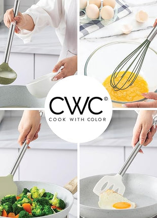 COOK WITH COLOR Silicone Cooking Utensils, Kitchen Utensil Set, Easy to Clean Silicone Kitchen Utensils, Cooking Utensils for Nonstick Cookware, Kitchen Gadgets Set, 38 Piece, Green