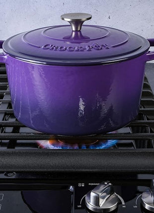 Crock-Pot Artisan 5-Quart Round Enameled Cast Iron Dutch Oven – Lavender Purple, Durable Heavy-Duty Cookware for Slow Cooking, Roasting, Baking with Lid