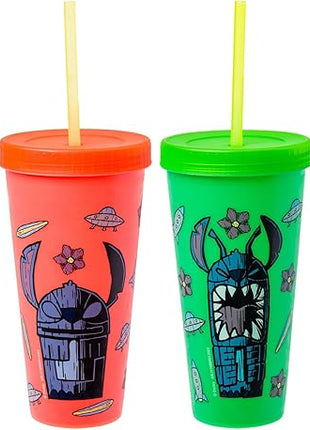 Silver Buffalo Lilo and Stitch Tiki Stitch Set 24oz. 4 pack Color Change Plastic Tumbler