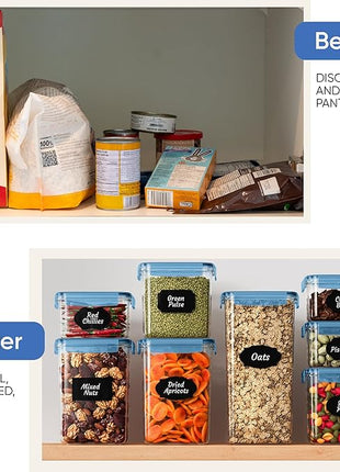 Chef's Path Airtight Food Containers with Lids (24 Pack - Blue) Kitchen Pantry Organization - BPA Free Food Storage Organizers for Cereal, Brown Sugar, Dry food - With Marker, Labels & Spoons