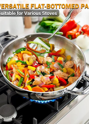 Cooks Standard Wok Stir Fry Pan with Glass Lid, Classic Stainless Steel 12-Inch/30cm Everyday Chef's Pan, Silver