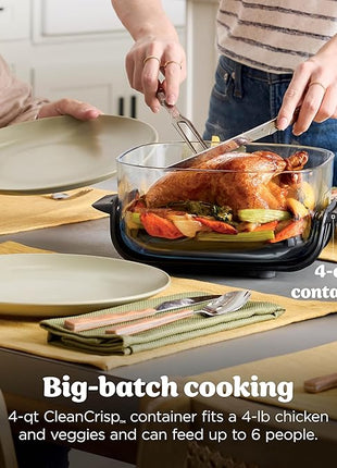 Ninja Crispi 4-in-1 Portable Glass Air Fryer Cooking System, 1500W, 4QT & 6-Cup TempWare Glass Containers with Storage Lids, Microwave, Freezer & Dishwasher Safe, Cyberspace Gray, FN101GY