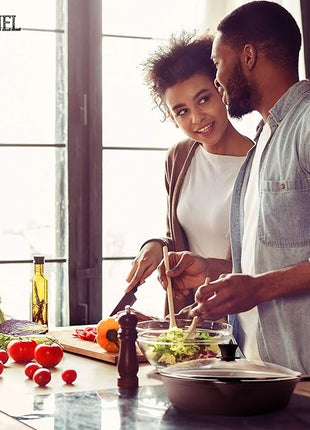 Cuisinel Pre-Seasoned Cast Iron Skillet (10-Inch) with Glass Lid and Handle Cover Oven Safe Cookware - Heat-Resistant Holder - Indoor and Outdoor Use - Grill, Stovetop, Induction Safe