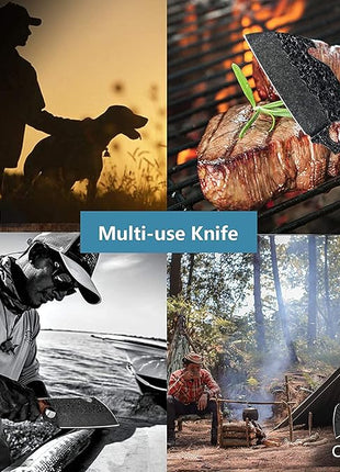 Purple Dragon Boning Knife Hand Forged Chef Knife with Leather Sheath Gift Box Bottle Opener Design Sharp Meat Butcher Cleaver Kitchen Knife for Kitchen Outdoor BBQ Camping