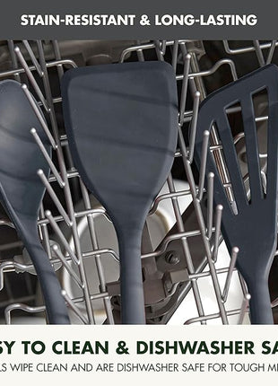 GreenPan Silicone Fish Turner Spatula, Slotted Cooking Kitchen Utensil, Flexible Rubber Nonstick Cookware, Rigid Steel Core, Heat-Resistant, Anti-Slip Handle, BPA-Free, Dishwasher Safe, Gray